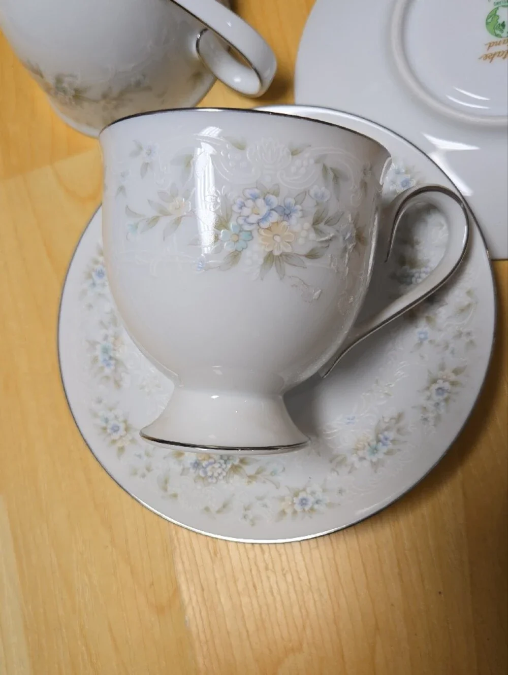 Elegant Noritake, White Floral Teacup and Saucer Set